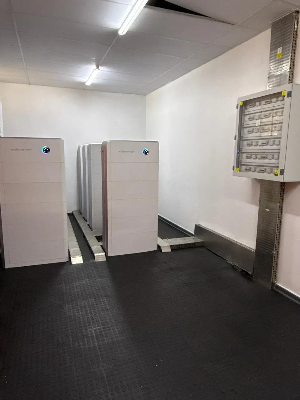 Commercial battery cabinets and distribution board inspected during a storage assessment