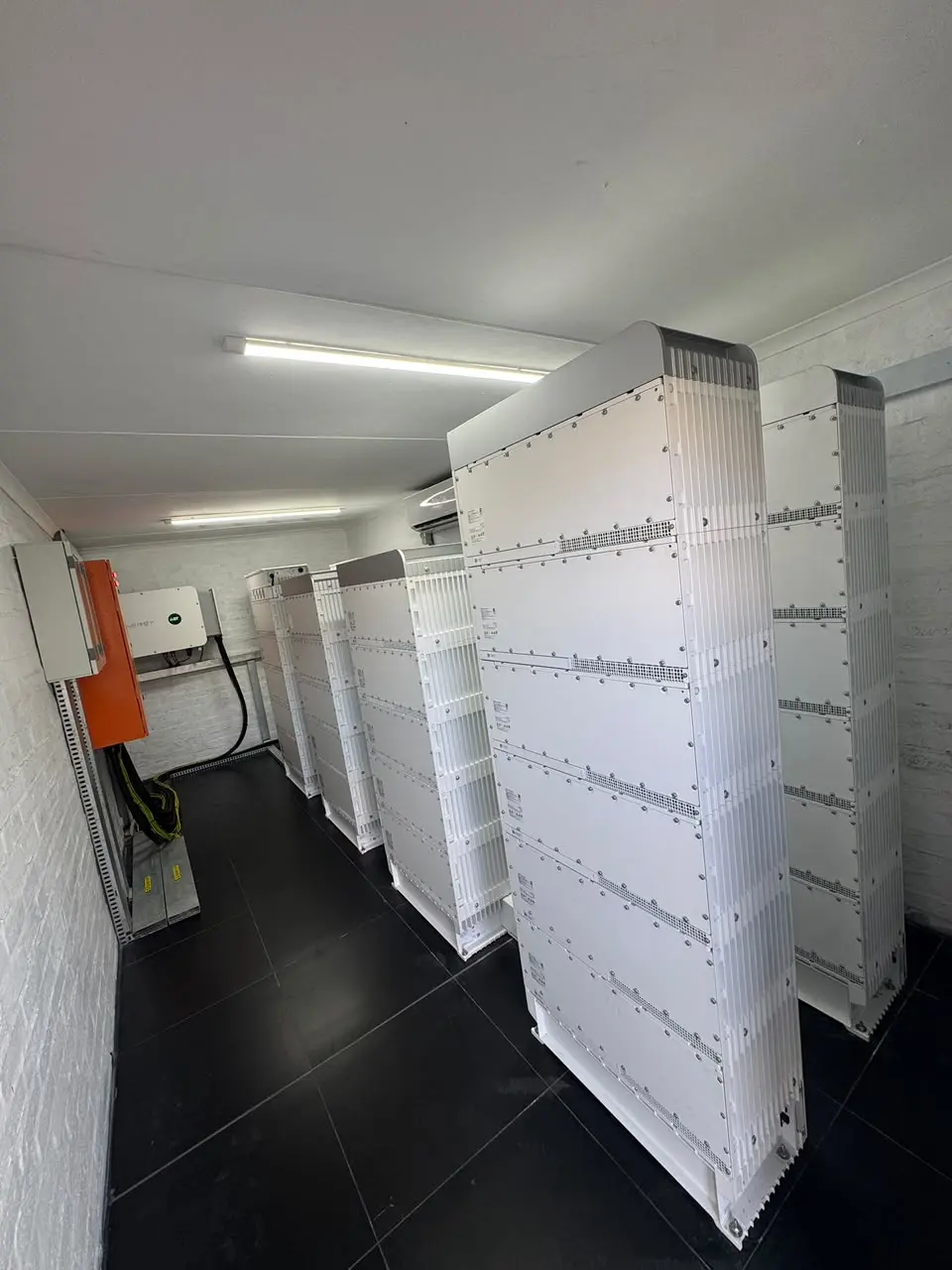 Commercial battery storage room prepared for system testing and commissioning
