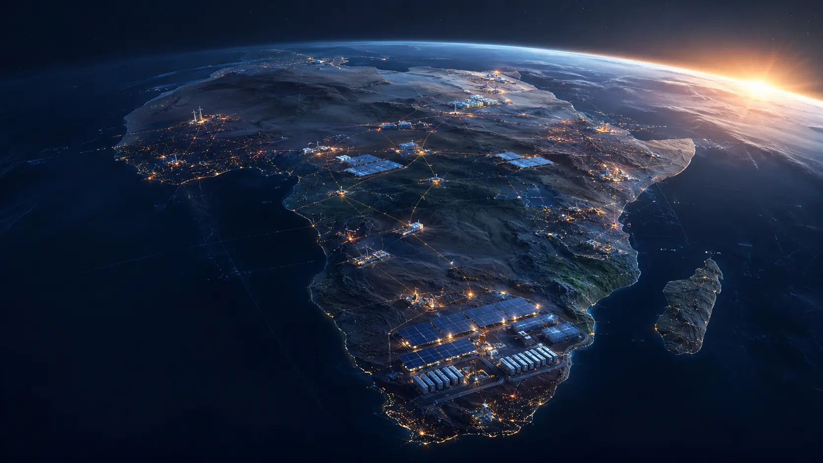 Premium Africa solar energy network with battery storage and industrial power infrastructure