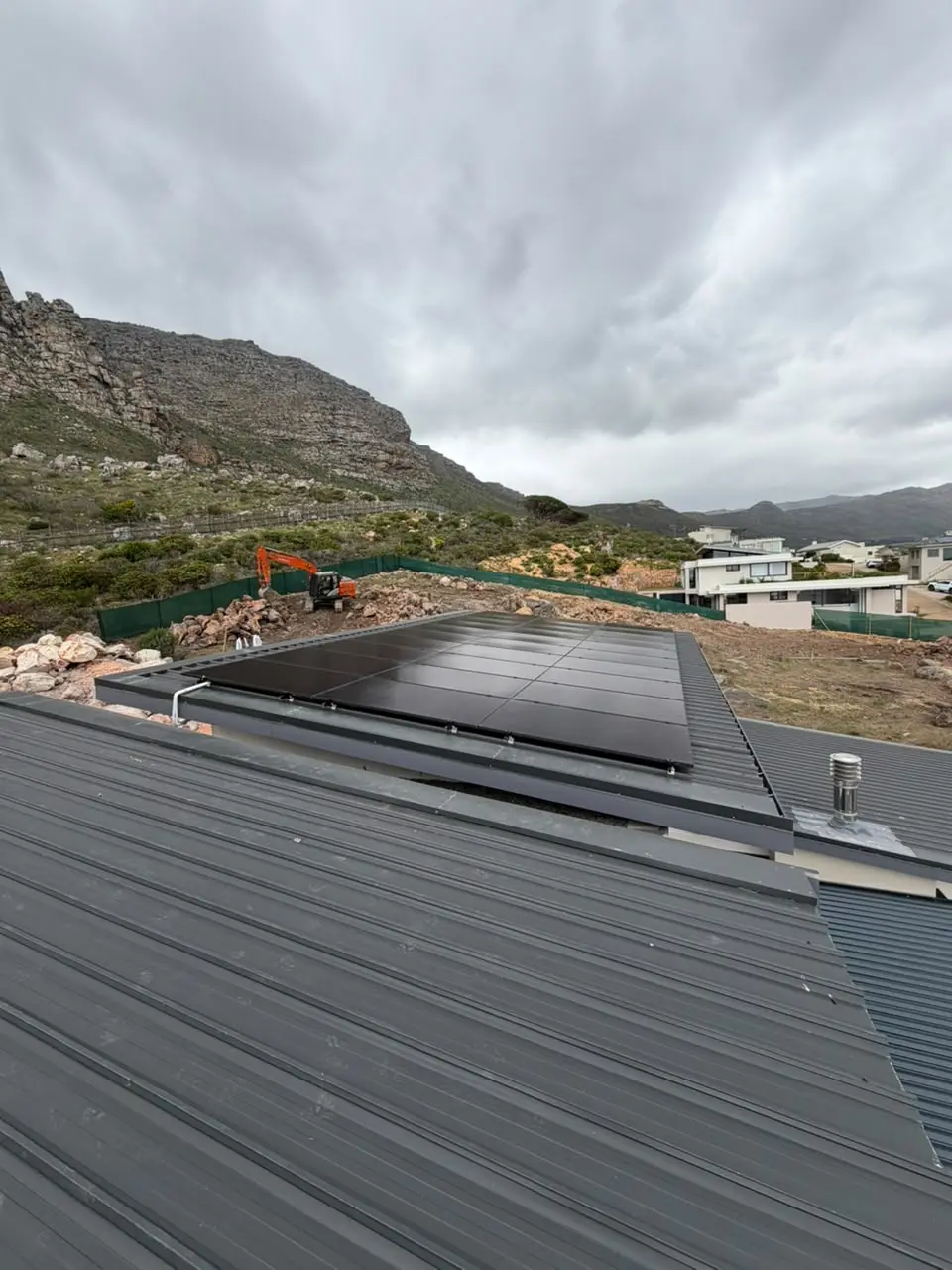 Detailed view of a completed rooftop solar array installation